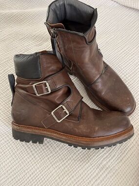 We The Free Brown Double-Buckle Leather Ankle Boots